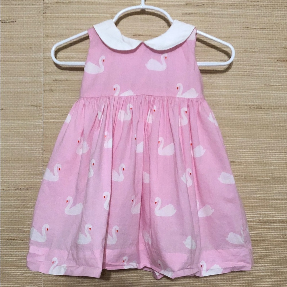 Pink Rachel Riley Swan Print White Collar Dress with Bloomers size 6months